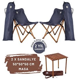 Resim Bag The Joy Kahverengi İskelet Lacivert Kılıf 50x50x50 CM Kahverengi Masa Ahşap Katlanır Masa Sandalye Seti 