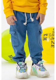 Resim Breeze Girls & Boys Erkek Çocuk Kot Pantolon Beli Paçası Lastikli Kargo Cepli 1-4 Yaş, Mavi-mavi Mavi 