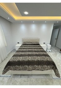 Resim Tek Kişilik Kapitoneli Çok Amaçlı Örtü 160x240 Yastık Kılıflı Çeyiz Seti Çeyiz Takımı Leopar Kahverengi 