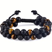 Resim Triple Protection Bilekliği, El Yapımı Kaplan Gözü Siyah Obsidyen ve Hematit 8mm Boncuklu Bileklik Erkekler ve Kadınlar İçin, Şans ve Mutluluk Getiriyor 