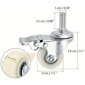 Resim Dashanshop 4 Adet 1.5"/2" Göbekli Tekerlek M10x25mm 360 Döner Kilitli Frenli 397 Lb Beyaz 