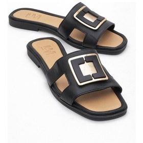 Resim Luvishoes Luvi Shoes Millie Siyah Hakiki Deri Tokalı Kadın Terlik Siyah 