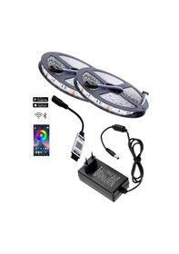 Resim 10 Metre 12v 60 Ledli Rgb İç Mekan Şerit Led 5a Priz Tipi Plastik Adaptör Bluetoothlu Telefondan Led 