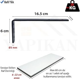 Resim 4-Ad Hafif Yük Modern Çelik Raf Altı Ayak Mat Siyah - Metal Raf Tutucu Destek Aparatı - Dekoratif L Konsol Demiri - Demir Raf Ayağı (Mat Siyah, 165 Mm) 