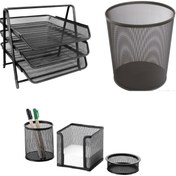 Resim Cassa Exclusive Set 5 Parça Kalemlik - Ataşlık - Kağıtlık - Çöp Kovası - Metal Evrak Rafı Perfore 