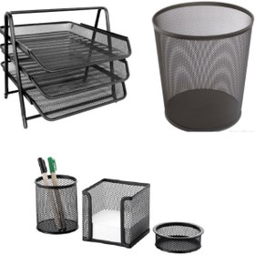 Resim Cassa Exclusive Set 5 Parça Kalemlik - Ataşlık - Kağıtlık - Çöp Kovası - Metal Evrak Rafı Perfore 