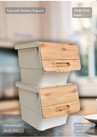 Resim 2 Li Bambu Tekerlekli Sebzelik Patates Soğan Sepeti Şık Organizer Patateslik Soğanlık Kutu 24 L Bambu 