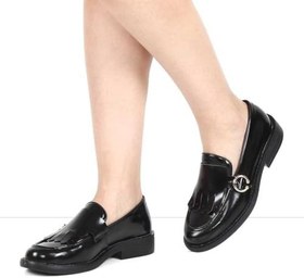 Resim Kadın Siyah Tokalı Açma Deri Loafer 