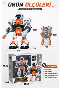 Resim Su Topu Ve Dart Atan Buharlı Işıklı Sesli Uzaktan Kumandalı Akıllı Robot Oyuncak Robot Turuncu 