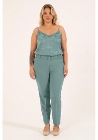 Resim Myline Cep Detaylı Kemerli Klasik Pantolon-Mint Mint Yeşili 