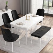 Resim Canisa Concept Are Serisi, 80X132 Açılabilir Benchli Mdf Beyaz Mutfak Masa Takımı, 4 Sandalye 1 Bench 