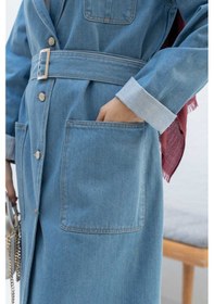 Resim Neways 6655-kuşaklı Denim Ceket Mavi Mavi 