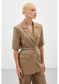 Resim Sateen Kısa Kollu Kemerli Ceket - Camel-136419 CAMEL 