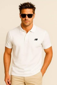 Resim New Balance Beyaz Classic Basic Logo Polo Yaka Pike Tişört MNT3415-WT 