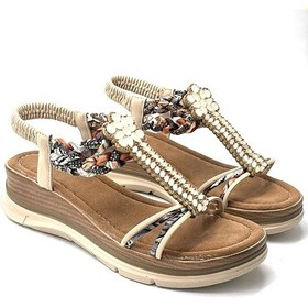 Resim Kindep Boncuk Detaylı Lastikli Dolgu Taban Kadın Sandalet Bej Bej 