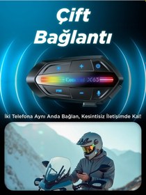 Resim Blic X63 Kablosuz Bluetooth Motosiklet Kask Kulaklığı - Ip67 Su Geçirmez, 2 Kişilik Interkom, Rgb Işıklı 