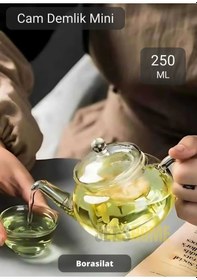 Resim Mini Cam Demlik Şeffaf Süzgeçli Demlik Isıya Dayanıklı Bitki Çayı Demliği Borosilat 250 Ml Çap 5.5 