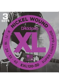 Resim D'addario Exl120-3D Super Light Takım Tel Elektro Gitar Teli 009 