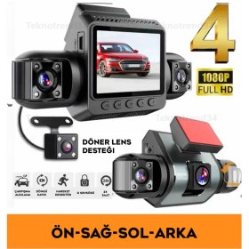 Resim Bakeey 4 Kameralı Araç Kamerası 360° Ön Arka Iç Yan Kayıt Full Hd Gece Görüşlü Park Modu Dash Cam 