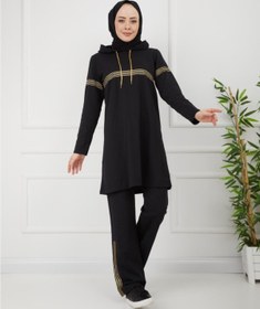 Resim CNG MODA Lacivert Simli Şerit Tesettür Eşofman Takımı 