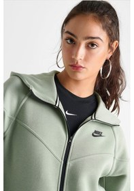 Resim Nike Sportswear Tech Fleece Full Zip Hoodie Dark Heather Black Kadın Kapüşonlu Sweatshirt Su Yeşili Yeşil 