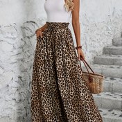 Resim Kadınlar için Leopar Desenli Geniş Paça Pantolon ve İpli Bel - Günlük İlkbahar/Yaz Modası, Makinede Yıkanabilir, Kahverengi/Siyah Hayvan Desen Tasarımı, Yetişkinler İçin Bol Kesim, Yazlık Kıyafet | Hayvan Desenli Pantolon | Rahat Giyim, Sevimli Pantolon 