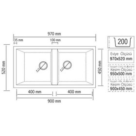 Resim Real Stone P019 Nemrut Granit Mutfak Eviyesi Cappucino Tezgah Altı - Üstü 97x52 Cm İki Gözlü Cappuccino 