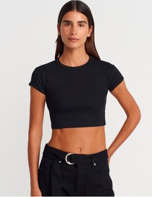 Resim Dilvin 31810 Bisiklet Yaka Crop T-shirt-siyah Siyah 