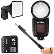 Resim Godox V1C Canon Uyumlu Yuvarlak Kafa Flaş Full Set 