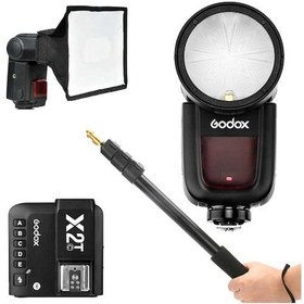 Resim Godox V1C Canon Uyumlu Yuvarlak Kafa Flaş Full Set 
