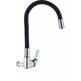 Resim Moonight Duvardan Tek Su Çıkışlı - Siyah Spiral Hareketli - Borulu Mutfak Lavabo Bataryası Musluğu Çeşmesi 