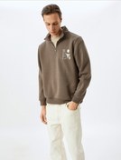 Resim Yarım Fermuarlı Pamuk Karışımlı Şardonlu Baskılı Sweatshirt 