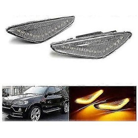 Resim F25 X3 E70 X5 E71 E72 X6 İçin 2x Şeffaf Lens Yan Gösterge Amber Led İşaretleyici Tekrarlayıcı Işık 