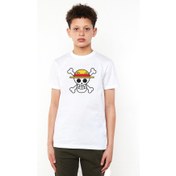 Resim Anime One Piece Logo Baskılı Unisex Çocuk Beyaz T-Shirt 