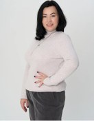 Resim Alena Düz Renkli, Çubuklu Büyük Beden Balıkçı Yaka Kazak 280375637 Ten Rengi 