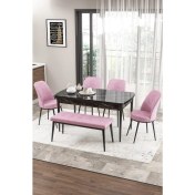 Resim Canisa Concept Zen Serisi Bench'li 80 x 132 cm Açılabilir Mdf Mutfak Masası Takımı Siyah Mermer Desen 