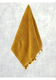 Resim Püsküllü Yumuşak Pamuk Havlu Yüksek Emicili El Havlusu 50x90 Cm Sarı 