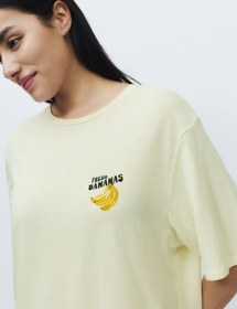 Resim Desenli Pamuk Karışımlı Gecelik - Sarı / XL 