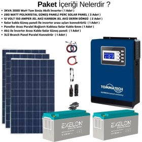 Resim Teknovasyon Arge Güneş Enerjisi Bağ Evi Solar Paketi 3kva Inverter 280W Güneş Paneli 150AH Jel Akü 