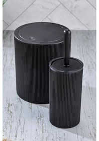 Resim Line 2 Parça Yuvarlak Banyo Seti - Çöp Kovası Wc Fırçası Set Siyah 