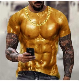 Resim Snapbuy 3d Erkek Kas Dövme T-shirt - Sahte Abs Baskılı Spor Tişört Chınalavanta Lavanta 