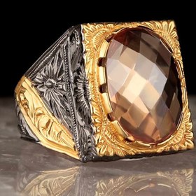 Resim Rhodium 925 Sterling Silver Citrine Stone Mens Ring - US: 12.25 / 68.5 mm / Turk: 28.5 