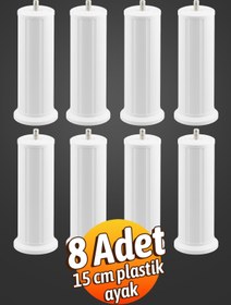 Resim Badem10 Keson 8 Adet 15 cm Beyaz Plastik Mobilya Baza Tv Ünitesi Yükseltme Ayağı Robot Süpürge Uyumlu 