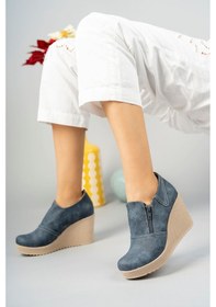 Resim GİMER - Dolgu Taban Yandan Fermuarlı Lacivert Kot Ayakkabı - ... 