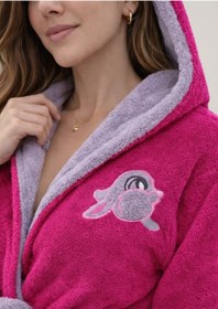 Resim CASPARA Kadın Tavşan Nakışlı Premium Kapüşonlu Wellsoft I Bornoz & Peluş Sabahlık I Şapkalı I Ultra - Soft I 