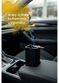 Resim Grimorlife 1 Adet Kare Siyah Çizgili Dekoratif Plastik Kokusuz Yanmaz Küllük Kül Tablası 