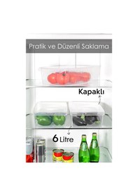 Resim 3 Adet Kapaklı Dolap İçi Buzdolabı Düzenleyici - Meyve Sebze Saklama Kabı Buzdolabı Organizer 6 Lt Şeffaf 