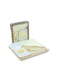 Resim Çeyizlik Yasin Kitabı Tesbih Namaz Örtüsü Dini Hediyelik Gelin Bohça Seccade Seti Beyaz 