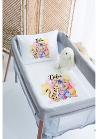 Resim Lilabio %100 Pamuk Saten İsme Özel İsimli 70x120 Park Yatak Nevresim Seti Winnie Ve Arkadaşları 