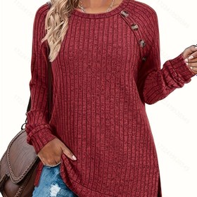 Resim Düğme Süslemeli Düz Renk Kazak, Şık Yaka Uzun Kollu Kazak Sonbahar ve İlkbahar İçin, Kadın Giyim 